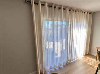 Elegant Cream & Taupe Curtains – Complete Left & Right Set – Like New