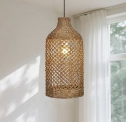 Rattan Pendant Light Boho Pendant Lights with Handwoven Lamp Shade, Farmhouse Chandelier 