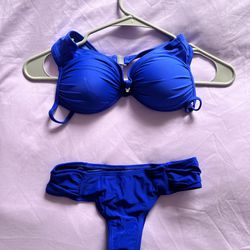 Women’s Underwire Solid 2 Piece Adjustable Strap Sexy Bikini Swimsuit Blue