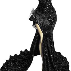 Beautiful sparkly gown with detailed feather Gown