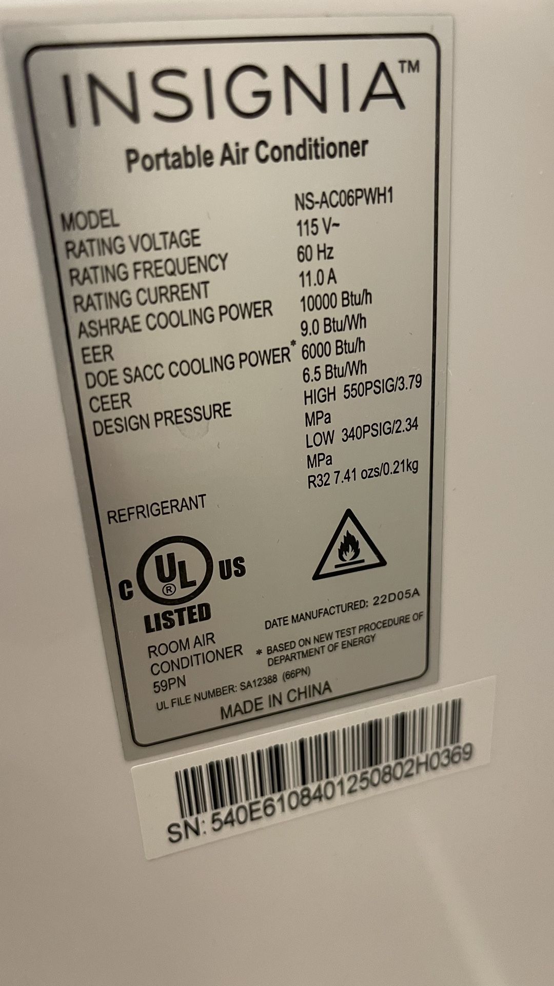Insignia Portable Air conditioner 250 Sq Ft for Sale in Las Vegas, NV