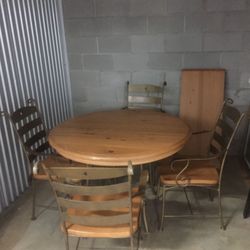Wood Table withe 18” Leaf , Chairs & Hutch