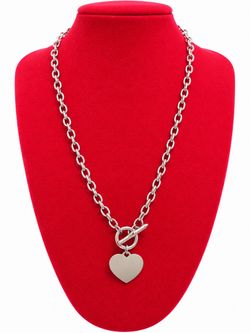 925 Sterling Silver Toggle Chain Necklace with Heart Pendant
