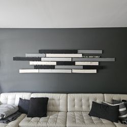 Large Wood Wall Art 8ft Long White Black Grey