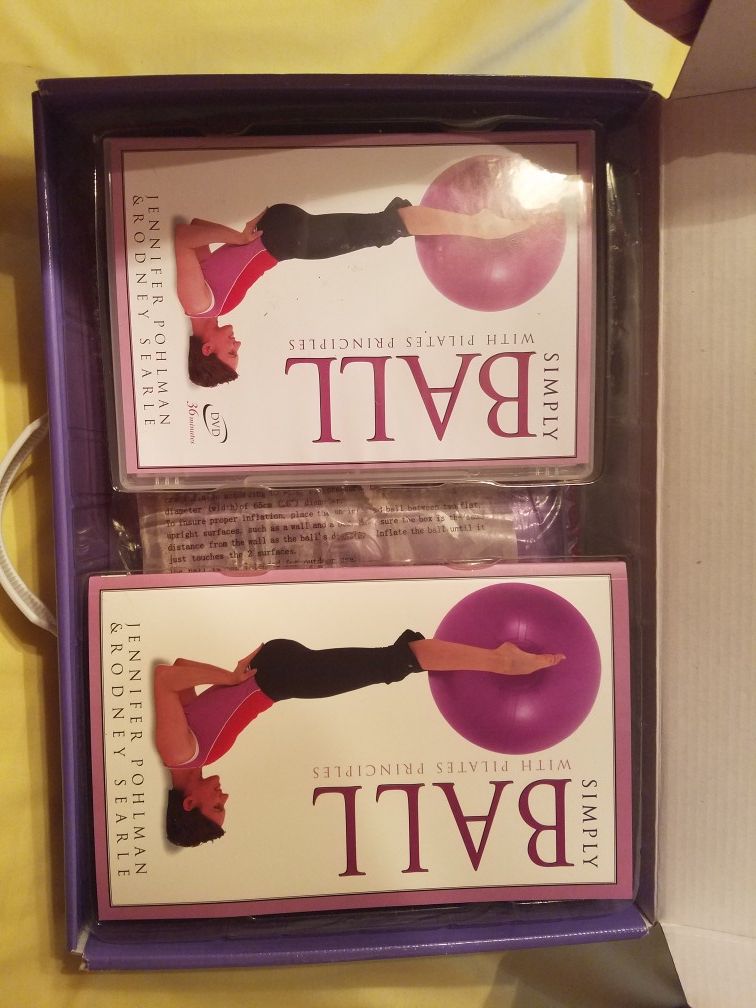 Exercise ball with back support base. Ball is completely new unopened. Base from another ball but perfect condition