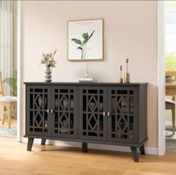 Scurrty 52" Buffet Cabinet with Storage,Sideboard with 4 Doors, Skeletonized Coffee Bar with Storage, Sideboard Cabinet for Dinning Room, Kitchen & Li