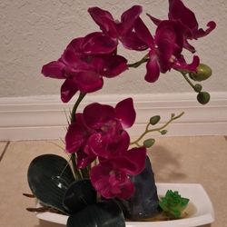 Dark Purple Artificial Phalaenopsis Orchid and Succulent