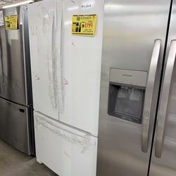 WHITE WHIRLPOOL THREE DOOR NEW OPEN BOX FRIDGE