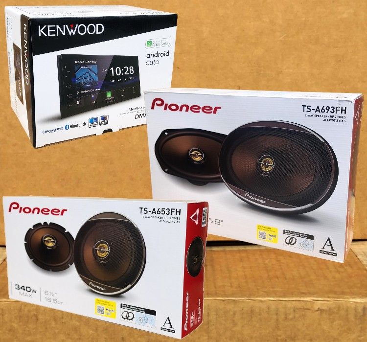 Kenwood Double Din Car Stereo Touchscreen USB Apple Carplay Android Auto Bluetooth Pioneer 6 1/2" & 6x9" Coaxial Speaker System 800 Watts Package