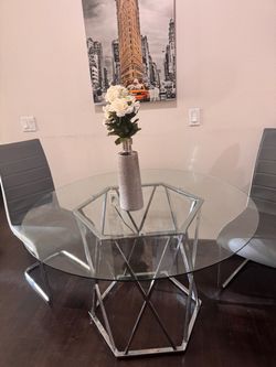 Round Glass Dining Table with Chrome Base