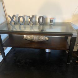 Dark Wood And Glass Table Set