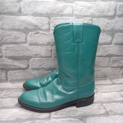 Justin L3754 Women’s Size 8.5 Turquoise Leather Western Roper Cowboy Boots