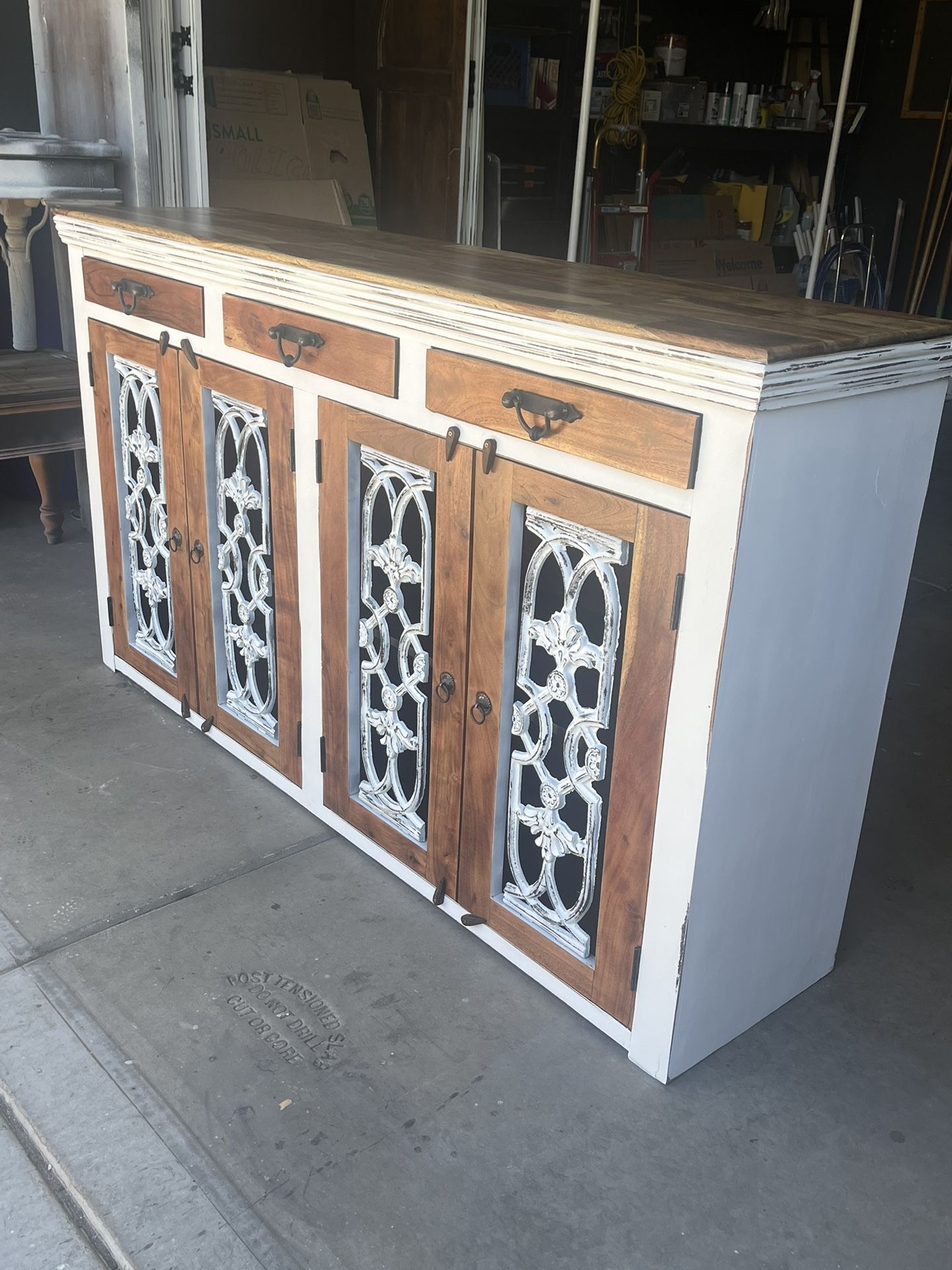 SOLID ACACIA WOOD FARMHOUSE BUFFET, SIDEBOARD, CREDENZA OR ENTRY TABLE
