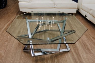 Octagonal Glass Coffee Table Chrome Base