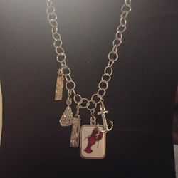 Silver Shard Charm Necklace W/ Beautiful Lobster, Anchor & Sailboat Charms