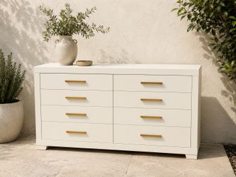 Cottage White 8 Drawer Dresser | Modern Bedroom Dresser | Antique Gold Hardware