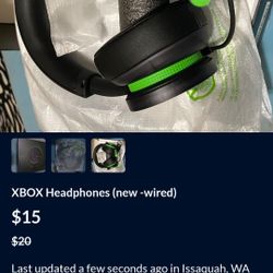 XBOX Headphones (Wired) New
