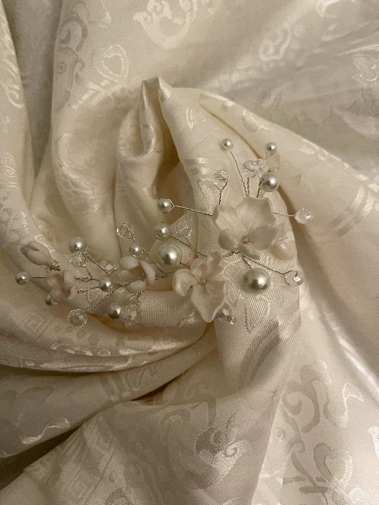 Bridal Accessory Headpiece With Pearls And Flowers Handmade