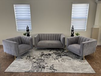 Modern Sofa Set, Gray, Velvet