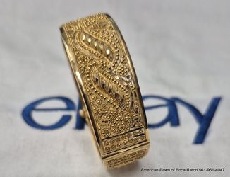 22K Solid Gold Bracelet Bangle 41.6g Size 7” Wide 19.6mm Ornate Design