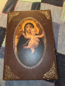 Vintage Religious Keepsake Book Box / Hidden Storage Box – Madonna & Child
