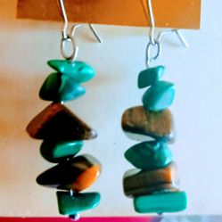 GENUINE TURQUOIS & TIGER EYE EARRINGS