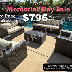 NEW🔥 Outdoor Patio Furniture Set 5 Pc Brown Wicker 4" Beige Non Slip Cushions ASSEMBLED