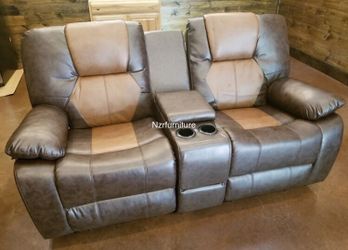 3-PC Two Tone Brown Leather Living Room Set
