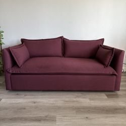 Anthropology Maroon Linen Couch