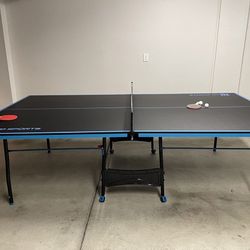 Ping Pong Table 4 Piece Foldable Design with Net, Paddles & Balls – Blue/Black