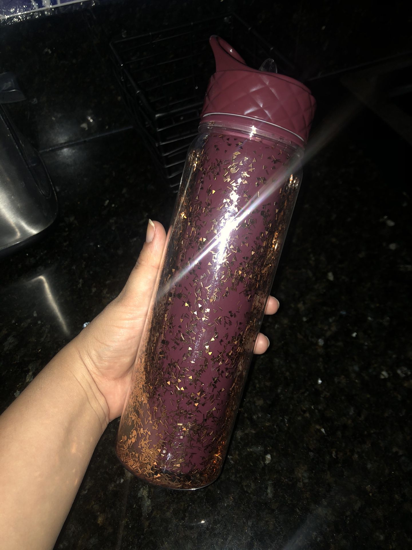 Rose gold water bottle confetti
