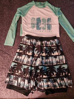 Boys swimsuit size 12 with built in board shorts bathing suit
