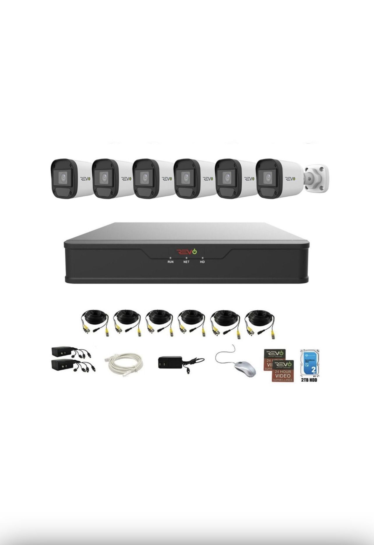 REVO Hybrid 8CH DVR, 2TB and 6x 1080p Indoor/Outdoor IR Bullet Cameras 