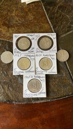 7 - SILVER GERMAN DEUTSCHE 5 MARK UNC+ COINS! Rare dates and Mints!