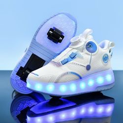 Kids Fashion Light Up Roller Shoes, Comfortable Detachable Roller Skates Outdoor Sneakers Birthday (Size 4.5)