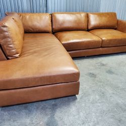 West Elm Leather Sofa with Pottery Barn Chaise