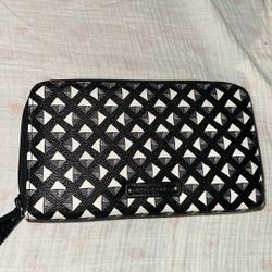 Vera Bradley Accordion Wallet Clutch Zip Around Black White Vegan Leather