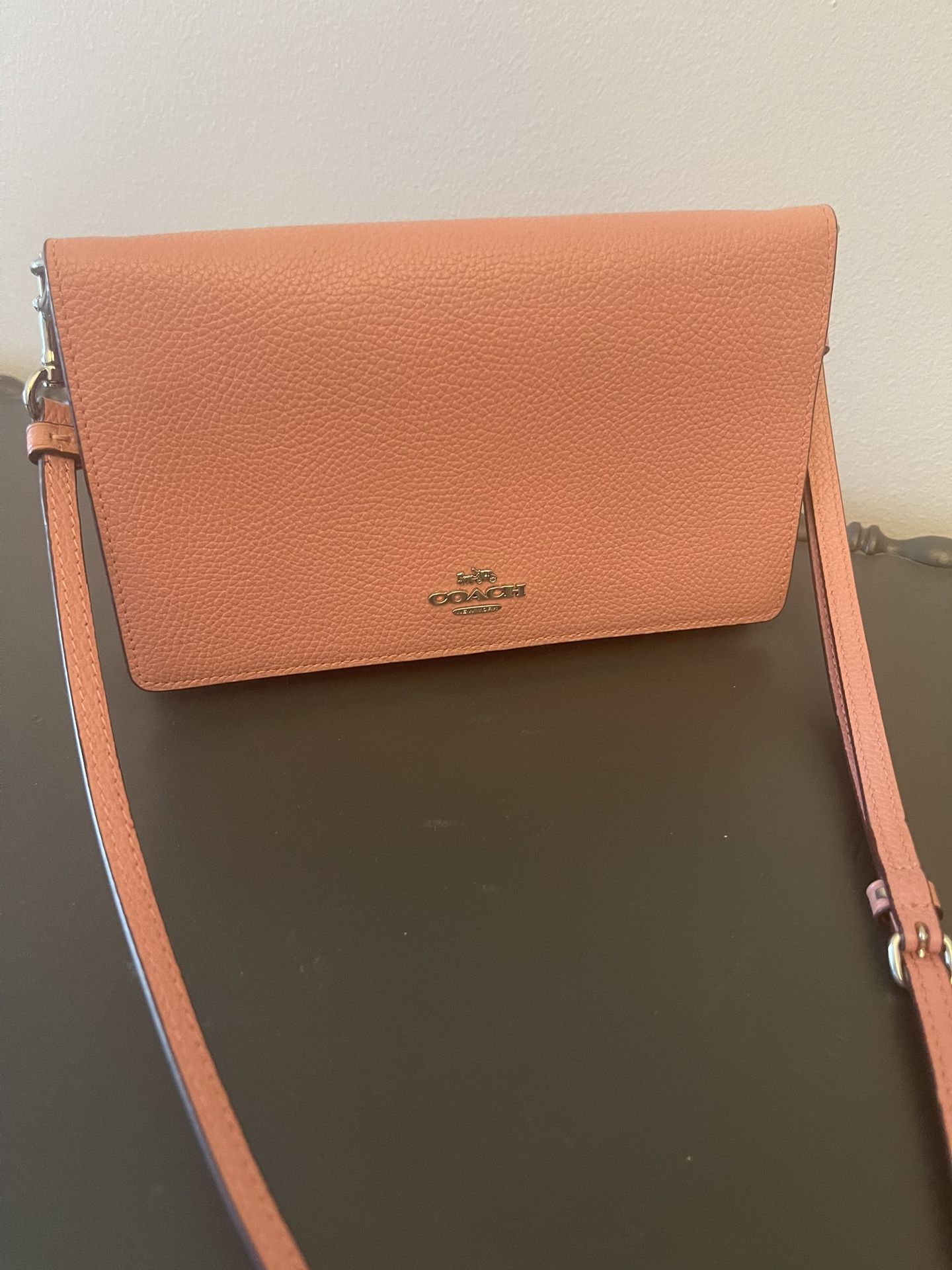 Coach 3036 Anna Foldover Clutch Crossbody Signature Canvas Pink