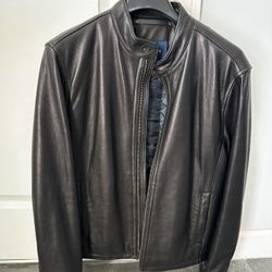 Cole Haan Men’s Black/Brown Genuine Smooth Lambskin Leather Jacket