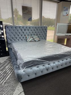 New King Size Grey Bed- Mattress & Bed Frame