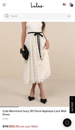 Ivory Floral Lace Midi Dress; New size small