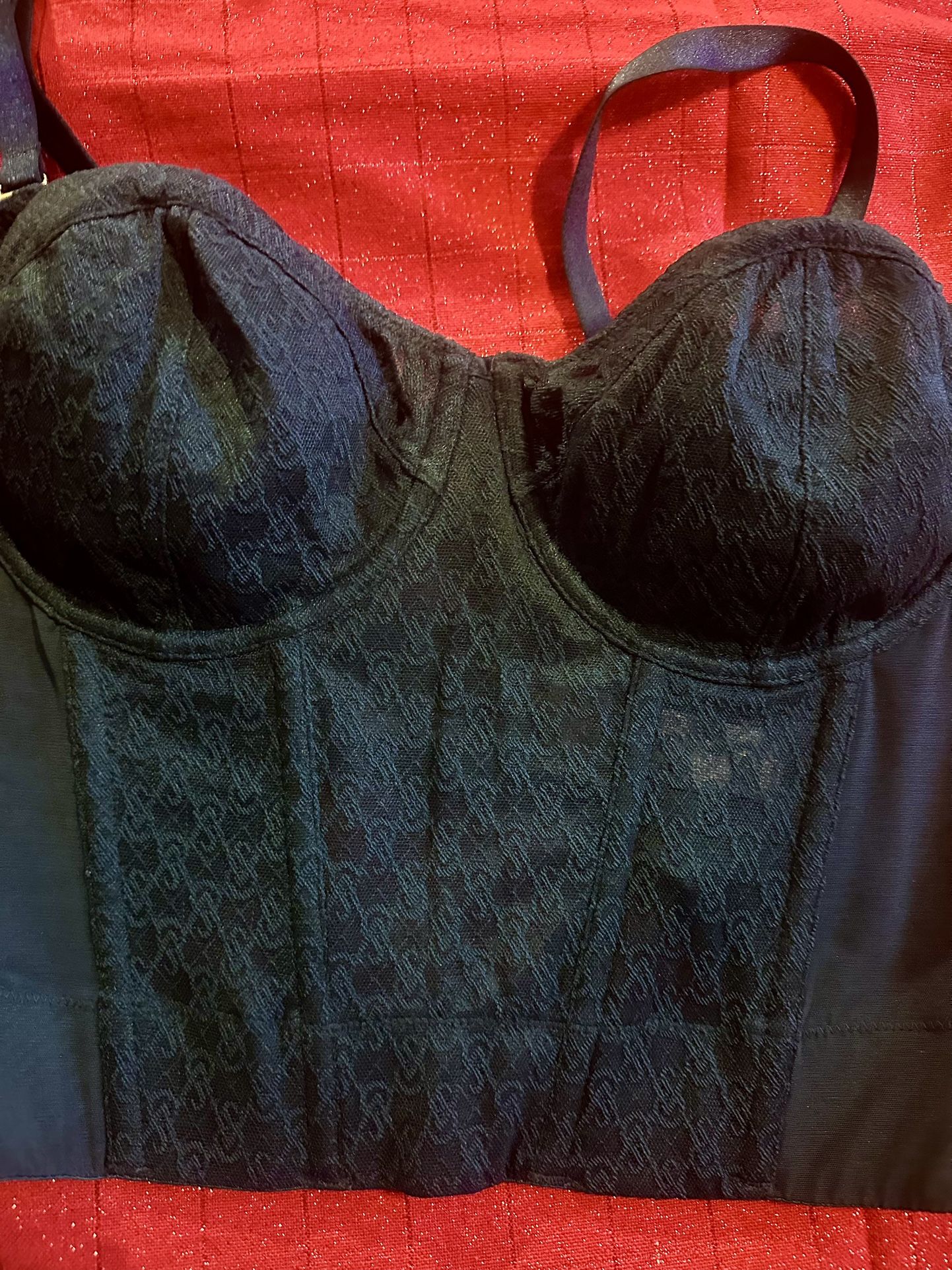 34-D Very Sexy Black Ivy Green Archive Monogram Corset Bra Top