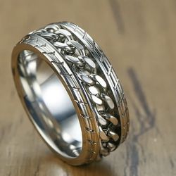 Wedding Cuban Ring New Silver Spinner 