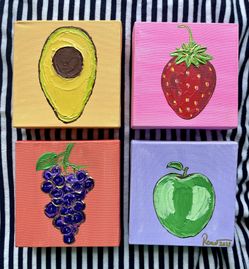 Fruits Original Knife Painting On Set Of 4 Canvases 