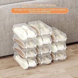 Shoe Organizer for Closet, 4 Pack Plastic Shoe Storage Boxes, Space Saving Stackable Shoe Storage Bins, Sneaker Storage Containers with Clear Lids for