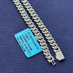 Sterling Silver Moissanite 6mm Cuban Chain 