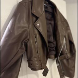 Faux Leather Oversized Cropped Jacket 