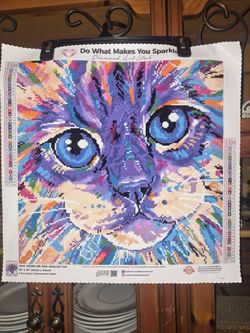 Diamond Art Club Abstract Cat Diamond Painting Finished!