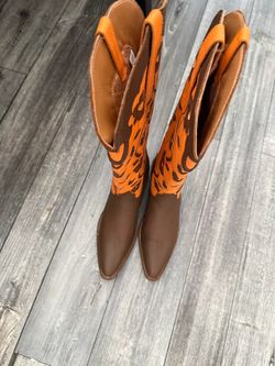 Brown and Orange Flame Cowboy Boots