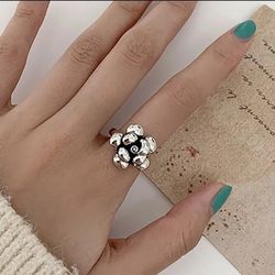 925 Sterling Silver Floral Flower Ring Cuff Band Gift Adjustable Size 
